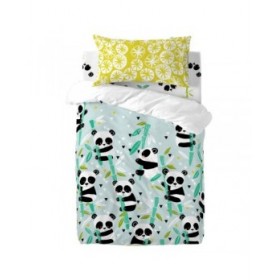 Set di copripiumino HappyFriday Moshi Moshi Panda Garden Blue Azzurro Culla Neonato 2 Pezzi