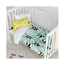 Set di copripiumino HappyFriday Moshi Moshi Panda Garden Blue Azzurro Culla Neonato 2 Pezzi