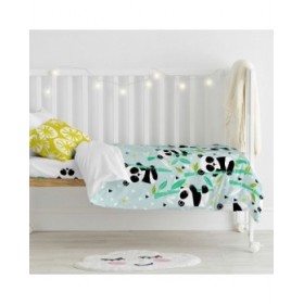 Set di copripiumino HappyFriday Moshi Moshi Panda Garden Blue Azzurro Culla Neonato 2 Pezzi