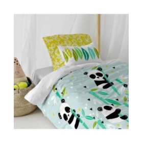 Set di copripiumino HappyFriday Moshi Moshi Panda Garden Blue Azzurro Singolo 2 Pezzi