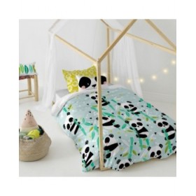 Set di copripiumino HappyFriday Moshi Moshi Panda Garden Blue Azzurro Singolo 2 Pezzi