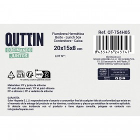 Porta pranzo Ermetico Quttin L&F Rettangolare 20 x 15 x 8 cm (12 Unità)