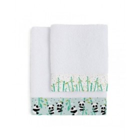 Set di asciugamani HappyFriday Moshi Moshi Panda Garden Blue Azzurro 2 Pezzi