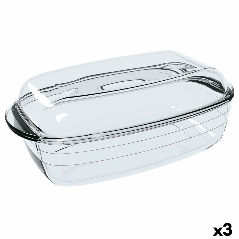 Stampo da Forno Ô Cuisine Rettangolare Con coperchio 37,5 x 22,5 x 10,6 cm Trasparente (3 Unità)