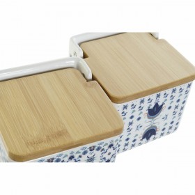 Portasale con Coperchio DKD Home Decor Piastrella Azzurro Bianco Bambù Dolomite (12.5 x 12.5 x 12 cm) (2 pcs)