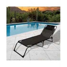 Marbueno Sdraio Pieghevole Acciaio con Cuscino Giardino e Piscina 190X58X27 cm Nera 10004