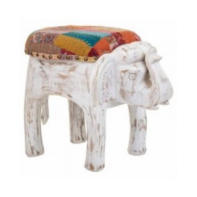 Sgabello Alexandra House Living Bianco Legno di mango Tessuto 51 x 37 x 36 cm Elefante
