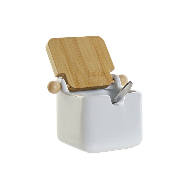 Portazucchero DKD Home Decor Bianco Di base Bambù Dolomite (10,5 x 8 x 8 cm)