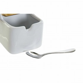 Portazucchero DKD Home Decor Bianco Di base Bambù Dolomite (10,5 x 8 x 8 cm)