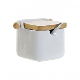Portazucchero DKD Home Decor Bianco Di base Bambù Dolomite (10,5 x 8 x 8 cm)