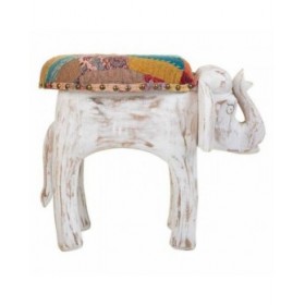 Sgabello Alexandra House Living Bianco Legno di mango Tessuto 51 x 37 x 36 cm Elefante