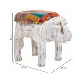 Sgabello Alexandra House Living Bianco Legno di mango Tessuto 51 x 37 x 36 cm Elefante