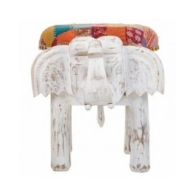 Sgabello Alexandra House Living Bianco Legno di mango Tessuto 51 x 37 x 36 cm Elefante