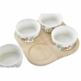 Set da Aperitivo DKD Home Decor Multicolore Naturale Bambù Plastica Gres Tropicale 19,7 x 19,7 x 1 cm (5 pcs)