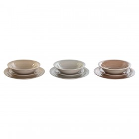 Servizio di Piatti DKD Home Decor Marrone Grigio Gres 26,5 x 26,5 x 3 cm 18 Pezzi