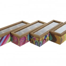 Scatola per Infusioni DKD Home Decor Bianco Multicolore Legno MDF (4 Unità)