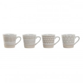 Set di Tazze da Caffè Home ESPRIT Bianco Beige Gres 180 ml 4 Pezzi
