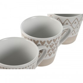 Set di Tazze da Caffè Home ESPRIT Bianco Beige Gres 180 ml 4 Pezzi