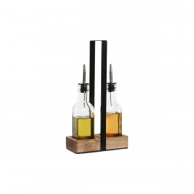 Set per Condire Home ESPRIT Nero Naturale Cristallo Legno di acacia 180 ml 15 x 7 x 28 cm