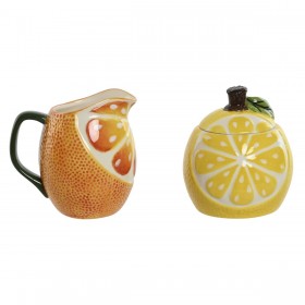 Porta latte e zucchero Home ESPRIT Giallo Arancio Gres 12 x 8,4 x 11 cm 2 Pezzi (12 Unità)