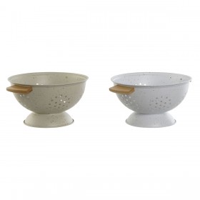 Scolapiatti Home ESPRIT Bianco Beige Bambù Acciaio inossidabile 30 x 24,5 x 14 cm (2 Unità)