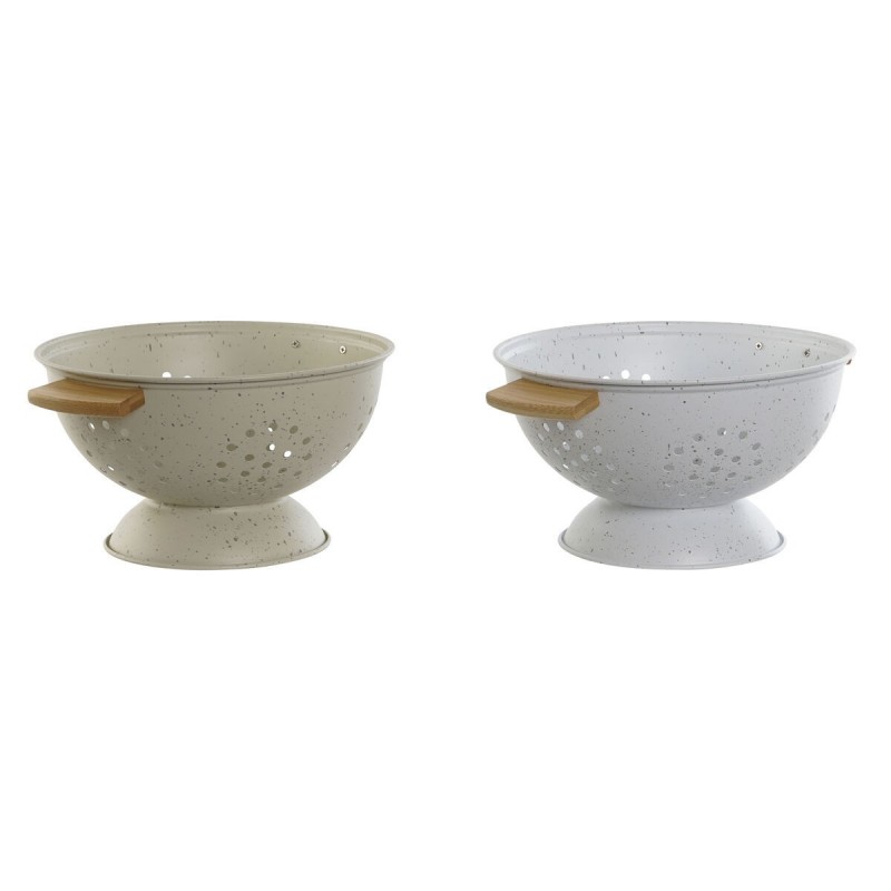 Scolapiatti Home ESPRIT Bianco Beige Bambù Acciaio inossidabile 30 x 24,5 x 14 cm (2 Unità)