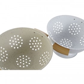 Scolapiatti Home ESPRIT Bianco Beige Bambù Acciaio inossidabile 30 x 24,5 x 14 cm (2 Unità)