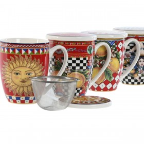 Set di 4 Tazze Mug Home ESPRIT Giallo Rosso Moderno Limone 380 ml (4 Unità)