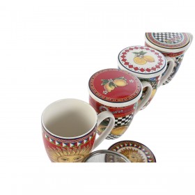 Set di 4 Tazze Mug Home ESPRIT Giallo Rosso Moderno Limone 380 ml (4 Unità)