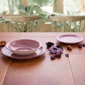 Servizio di Piatti Quid Vita Peoni Rosa Ceramica 18 Pezzi