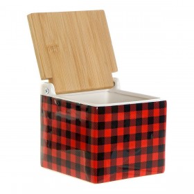 Portasale con Coperchio DKD Home Decor 8424001758265 Nero Rosso Bambù Dolomite 11,5 x 11,5 x 11 cm