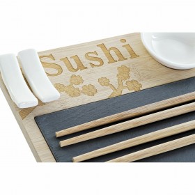 Set per Sushi DKD Home Decor PC-186227 Bianco Nero Naturale Bambù Lavagna Moderno Orientale 28,5 x 18,5 x 2,6 cm (9 Pezzi) (28,5