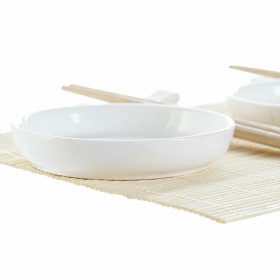 Set per Sushi DKD Home Decor Bambù Plastica Gres Bianco Naturale Orientale 28,8 x 19,8 x 3 cm (7 Pezzi) (28,8 x 19,8 x 3 cm)