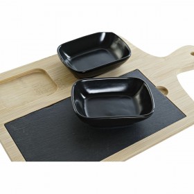 Set da Aperitivo DKD Home Decor Nero Naturale Bambù Plastica Gres Lavagna Cottage 33 x 19,7 x 3,5 cm (4 pcs)