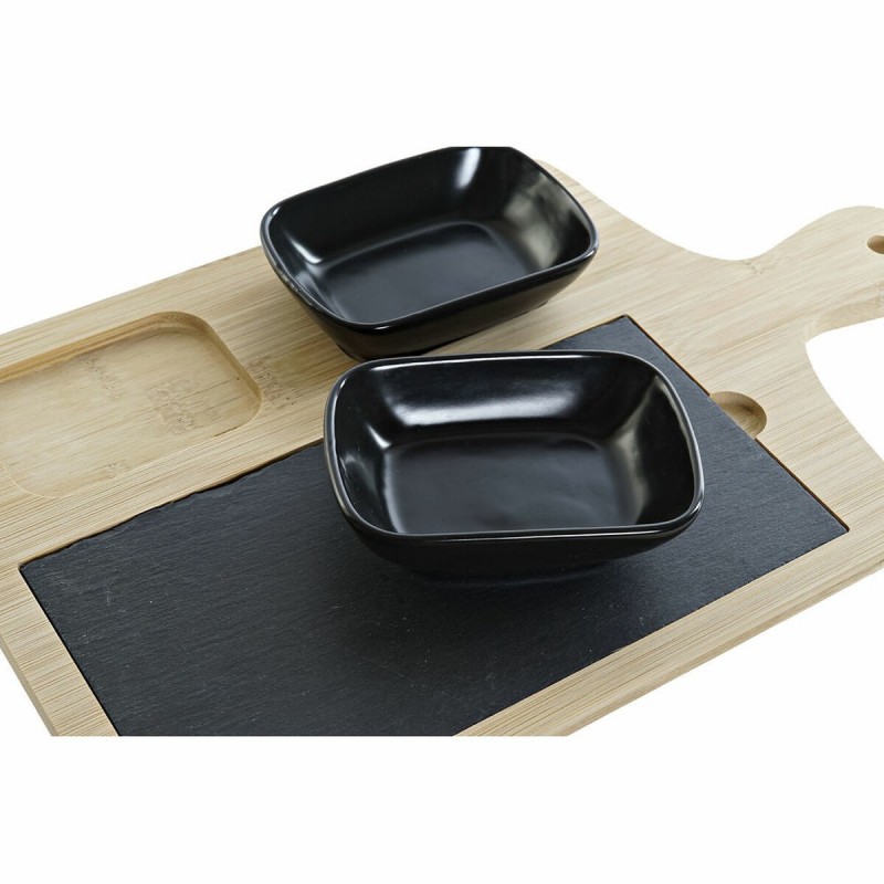 Set da Aperitivo DKD Home Decor Nero Naturale Bambù Plastica Gres Lavagna Cottage 33 x 19,7 x 3,5 cm (4 pcs)