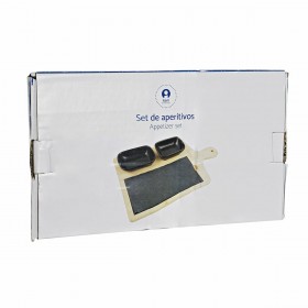 Set da Aperitivo DKD Home Decor Nero Naturale Bambù Plastica Gres Lavagna Cottage 33 x 19,7 x 3,5 cm (4 pcs)