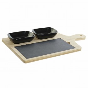 Set da Aperitivo DKD Home Decor Nero Naturale Bambù Plastica Gres Lavagna Cottage 33 x 19,7 x 3,5 cm (4 pcs)
