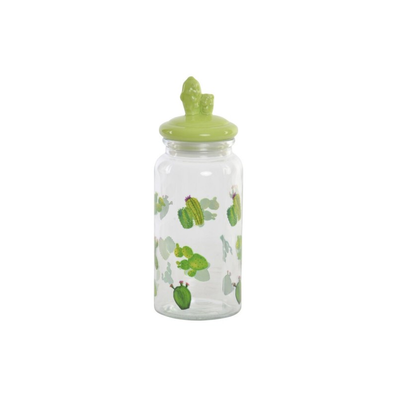 Barattolo DKD Home Decor Ceramica Cristallo Cactus PE Boho (1400 ml) (10,5 x 28 cm)