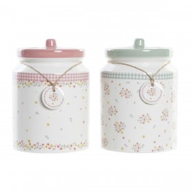 Barattolo DKD Home Decor Verde Rosa Vichy 15,5 x 15,5 x 21 cm (2 Unità)