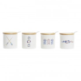 Portazucchero DKD Home Decor Marinaio Bianco Multicolore Bambù Dolomite 4 Pezzi 7,5 x 7,5 x 7,5 cm