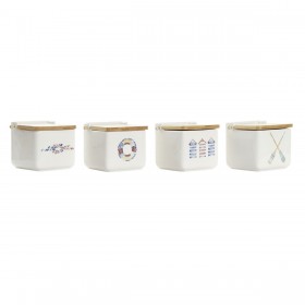 Portasale con Coperchio DKD Home Decor Marino Multicolore Bambù Dolomite 12,5 x 12,5 x 11,5 cm