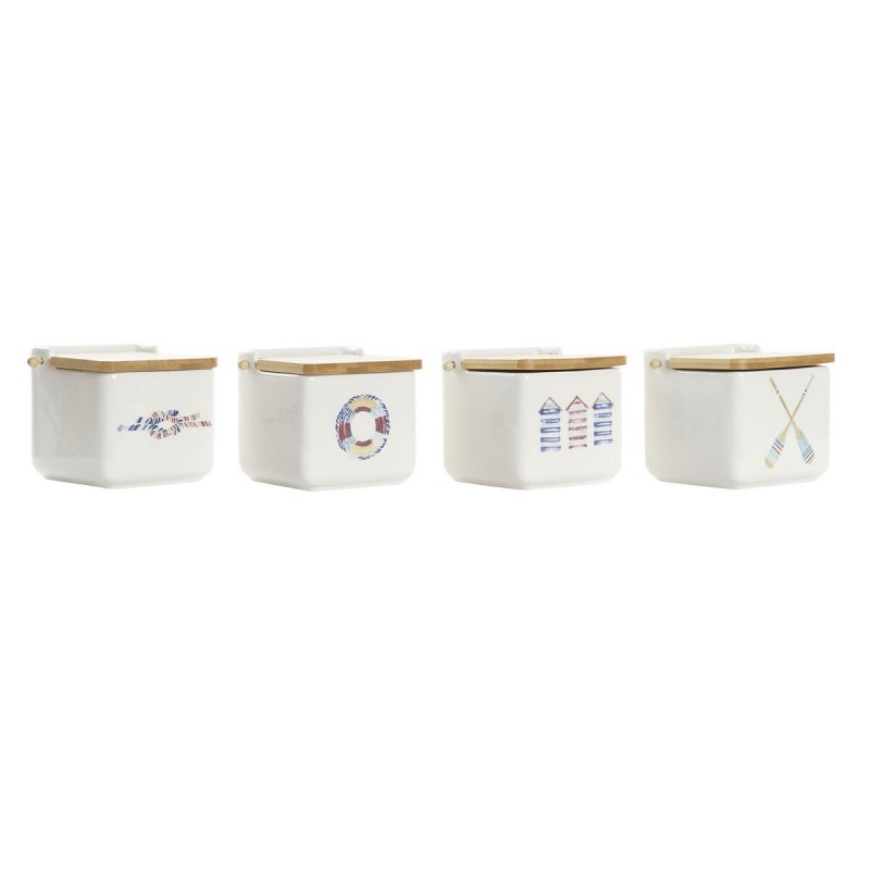 Portasale con Coperchio DKD Home Decor Marino Multicolore Bambù Dolomite 12,5 x 12,5 x 11,5 cm