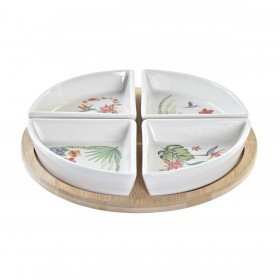 Set da Aperitivo DKD Home Decor Bianco Multicolore Naturale Bambù Gres Tropicale 21,5 x 21,5 x 1 cm (5 pcs)