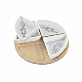 Set da Aperitivo DKD Home Decor Azzurro Naturale Bambù Gres Mediterraneo 21,5 x 21,5 x 1 cm (5 pcs)