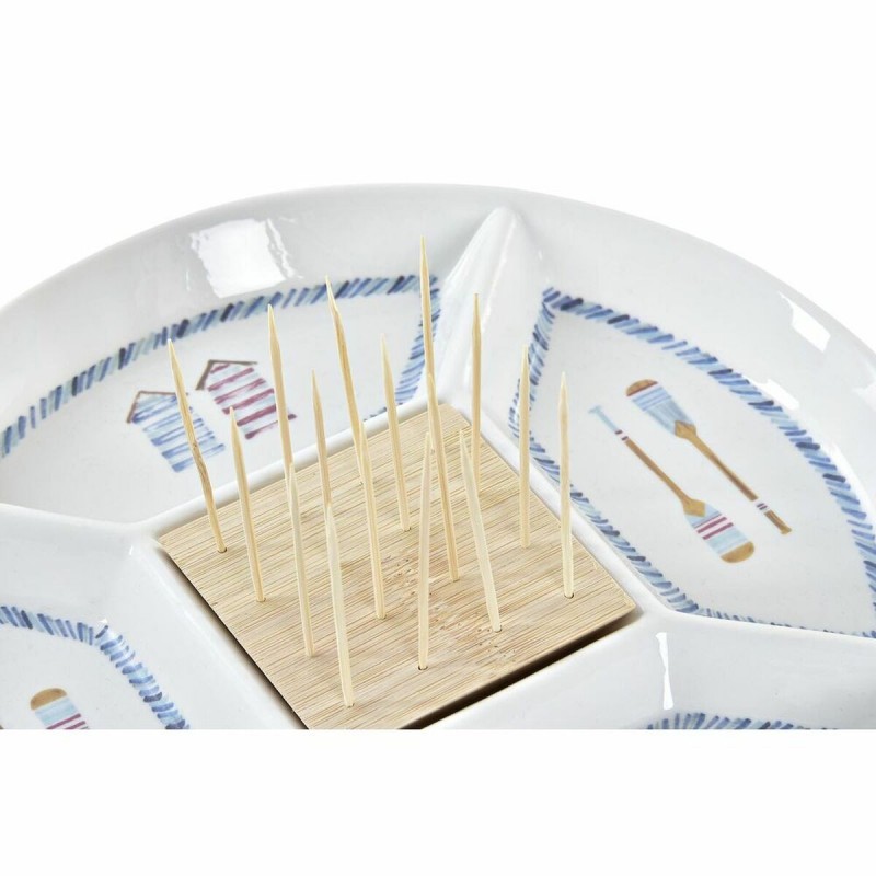 Vassoio per aperitivi DKD Home Decor Azzurro Naturale Bambù Gres Mediterraneo 23,5 x 23,5 x 7 cm