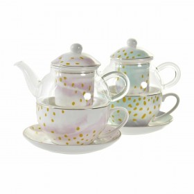 Teiera DKD Home Decor Cristallo Porcellana Rosa Trasparente Bianco Verde (2 Unità)