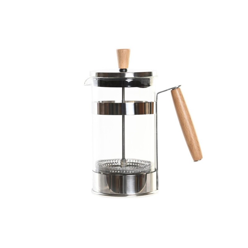 Caffettiera a Stantuffo DKD Home Decor Naturale Argentato Acciaio inossidabile Vetro Borosilicato (16 x 9 x 18,5 cm) (600 ml)