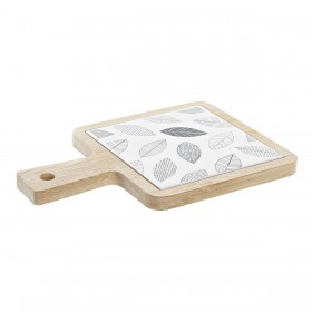 Vassoio per aperitivi DKD Home Decor Bianco/Nero Bambù Gres Fogli Cottage 18 x 12 x 1 cm
