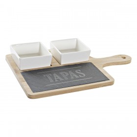 Set da Aperitivo DKD Home Decor Tapas Bambù Gres Lavagna 3 Pezzi 31 x 20 x 5 cm