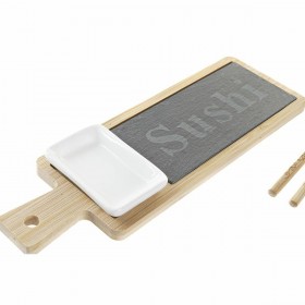 Set per Sushi DKD Home Decor Bambù Lavagna Naturale Orientale 28 x 9 x 2 cm (3 Pezzi) (6 Pezzi)